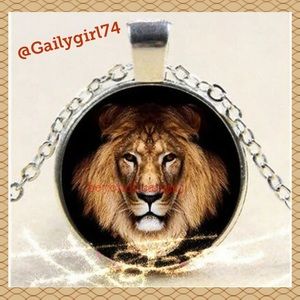 Lion Cabochon Glass Silver Necklace